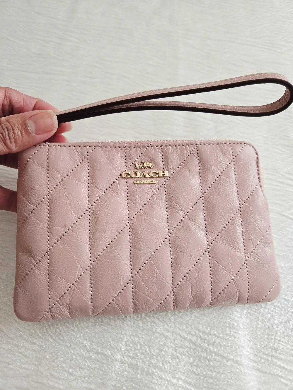 Coach Corner Zip Wristlet In Signature Leather With Charm